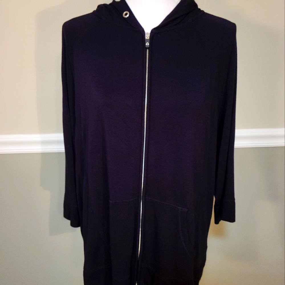 Women's Black Hooded Zip-Front Jacket